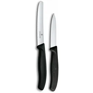 Victorinox Swiss Classic Gemüsemesser Set, 2-teilig, Gerade Klinge und Wellenschliff, Rostfreier Stahl, Swiss Made, Schwarz