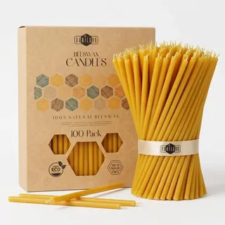 Danilovo 100 Dünne Bienenwachskerzen – Orthodoxe Kirchenkerzen aus Echtem Bienenwachs mit Baumwolldocht, Ritualkerzen für Meditation, Gebet & Hausaltar, Natürlicher Honigduft (16 cm, Gelb)