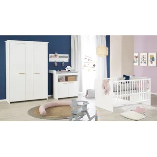 roba Kinderzimmerset 'Anton' inkl. umbaubarem Baby-/Kinderbett 70 x 140 cm, Wickelkommode 2-türig und Kleiderschrank 2,5-türig in Weiß - Griffe aus Buche Echtholz