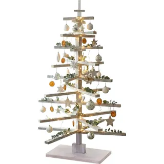 Deko-Weihnachtsbaum HWC-H77, 3D-Christbaum Weihnachtsdekoration, Shabby-Look Tannenholz verstellbar 130x82x82cm weiß - Weiß