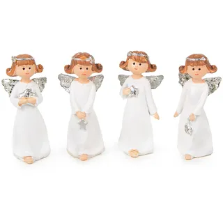 Logbuch-Verlag 4 Schutzengel Figuren weiß mit silbernen Flügeln – 5 cm – kleine Weihnachtsengel aus Polyresin – Geschenk zu Weihnachten, Taufe, Kommunion, Advent