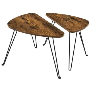 VASAGLE Couchtische-Set dreieckig abgerundet Spanplatte braun, 1 Set