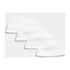 Unisex,Boys,Girls M&S Collection 4pk Pure Cotton Hats (0-1 Yrs) - White, White - 1 M