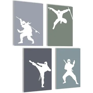 mojoliving Bilder Kinderzimmer jungen Baby Zimmer Poster Set Wandbilder Kinderzimmer mädchen Babyzimmer Deko Bilder für Baby Zimmer Dekoration (Ninja Kontur)