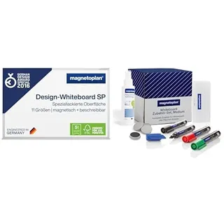magnetoplan Design-Whiteboard SP | Magnettafel BxH 2400x1200 mm & Zubehör-Set Medium | Stabile, speziallackierte Stahloberfläche | Inkl. Marker, Reiniger, Tafellöscher & Magnete