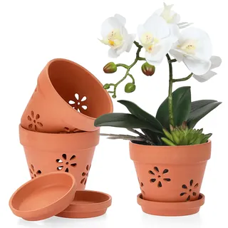 OGANAZI 3 Pcs Terrakotta Blumenkasten mit Untersetzer 15cm Klein Tontöpfe Atmungsaktive Blumentöpfe mit Ablaufloch Rund Pflanzgefäß Balkon Kräutertopf Indoor Übertopf Set Geschenke für Gartenliebhaber