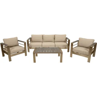 DEGAMO Lounge Set CANNES Aluminium gebürstet + Kunstholz grau, Polster hellgrau - Silber, Grau