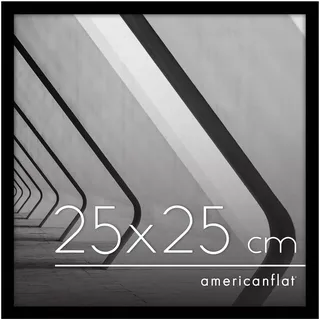 Americanflat Bilderrahmen 25x25 cm aus Kunststoff - Bilderrahmen quadratisch 25x25 cm mit bruchsicherer Scheibe - inklusive Ständer und integrierter Aufhängung - Schwarz