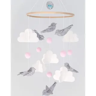 Mobile Baby Windspiele, Hölz mit Filzbällen, Mobile Babybett Bettglocke Anhänger für Jungen Mädchen, Hängende Bettglocke aus Filz für Neugeborenen Kinderzimmer Babyzimmer Deko