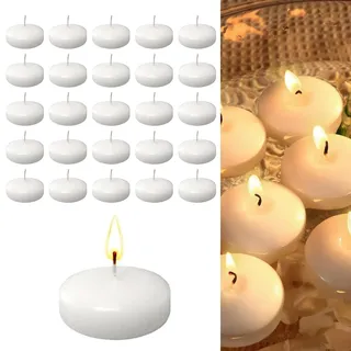 Shirene Weiße Schwimmkerzen,20 Stück 3.7 cm Schwimmkerzen Groß aus Paraffin Lange Brenndauer bis 1.5 Stunden Rauchfrei & Geruchlos für Hochzeit Romantische Dekoration Tischdekoration Floating Candles