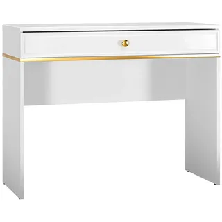 Feldmann-Wohnen Schminktisch Goldin weiß matt / gold 100 / 40 / 79cm , Weiß , Holz , Rechteckig,Rechteckig , 100x100x40 cm , Wohnzimmer, Wohnzimmertische, Konsolentische