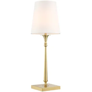 Licht-Erlebnisse Norell Tischleuchte Metall Stoff 58cm Messing Weiß E27 Rustikal