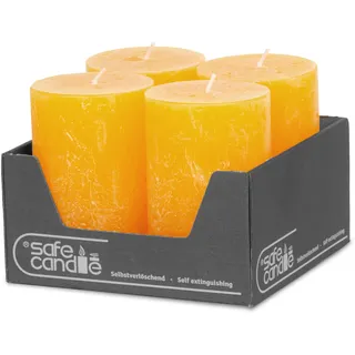DecoLite Stumpenkerzen Rustic 4er Set 110x70 mm | Selbstverlöschend Safe Candle | Durchgefärbt RAL-zertifiziert | Brenndauer ca. 51h | Made in Germany | Rustik Deko Kerzen von DecoLite (gelb)