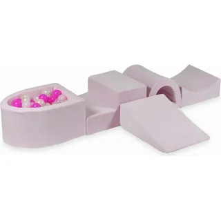 Schaumstoffspielplatz mit Brücke und Pool Micro Velvet Soft Light Pink + 100 Bälle: transparent, opaleszierend, hellrosa, rosa
