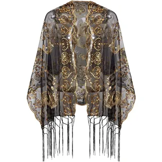 BABEYOND Damen 1920er Pailletten Pashmina-Schal, schwarz/goldfarben, Einheitsgröße