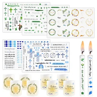 Meetory 5 Stück Kommunion Kerzen Tattoo, 8 Stück Windlicht Tischdeko mit Kerzentattoos Kommunion, Wasserschiebefolie Kerzen Kommunion Deko für DIY Geschenk Taufe Konfirmation Deko