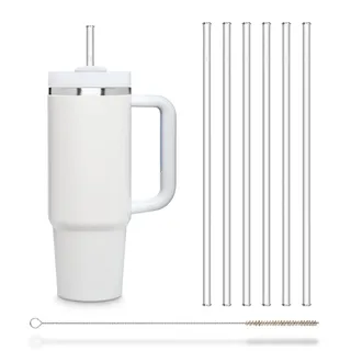 HALM Glasstrohhalme - 6 Stück gerade 27 cm lang perfekt für Kukki Cocktail & 0,33 L Flaschen + plastikfreie Reinigungsbürste - Spülmaschinenfest - Nachhaltig - Glastrinkhalme, Wasserflasche Strohhalm