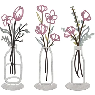 Shuqio 3tlg Metall Wanddeko Blumen Vasen Wandvase Küche Wohnzimmer Flur | 3-teiliges Metall Wanddeko mit Blumen Vasen, Pastellrosa, wandmontierbar Tischdeko, für Küche Wohnzimmer Flur minimalist Deko