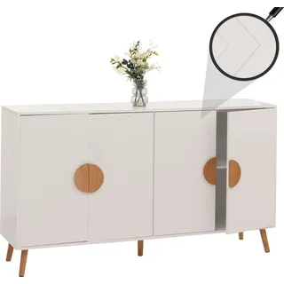 Sideboard HWC-N89, Kommode Schrank Highboard Anrichte, Fischgrätenmuster Melamin Holz, 88x150x40cm weiß - Weiß