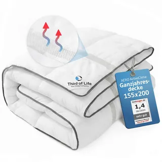 Bettdecke 155x200 Ganzjahresdecke mit innovativer OptiSleep®-Technologie | Steppdecke AERO ActiveClima 155 x 200 cm mit Ventilations- & Klimazonen, Ideale Winter und Sommer Duvet, Allergiker geeignet
