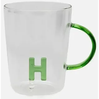 LA PORCELLANA BIANCA - Tasse Buchstabe H aus Borosilikatglas, Fassungsvermögen 400 cc, Kollektion Allalettera