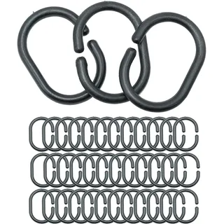Duschvorhangringe aus Kunststoff, C-Form, Haken, für Türvorhang, Fenstervorhang, Schwarz, 18 Stück