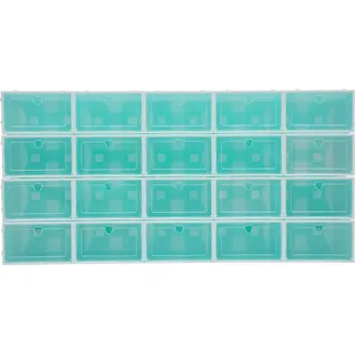 Schuhboxen 20er-Set, faltbare PP-Aufbewahrungsboxen, stapelbar, mit Deckeln und transparenter Front, grün