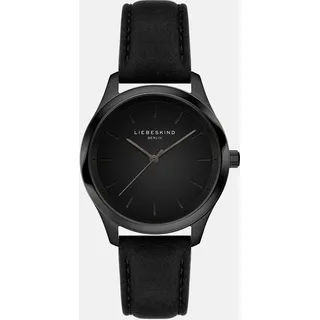 Quarzuhr LIEBESKIND BERLIN "Basic Staples", schwarz, schwarz, Armbanduhren, Damen, Quarzuhr, Armbanduhr, Damenuhr, Lederarmband, analog