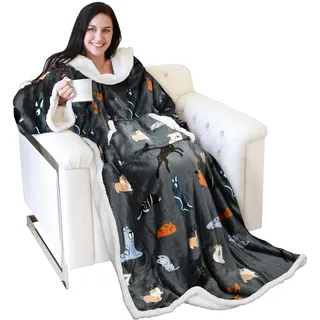 Catalonia Classy TV-Decke Kuscheldecke Ganzkörperdecke mit Ärmeln und Taschen zweiseitige Decke Microplush Fleece Sherpa Warme Decken Geschenk für Erwachsene Frauen Männer 185cm x 140cm, Geschenkidee