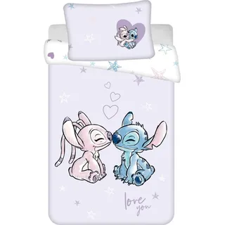 Jerry Fabrics Lilo und Stitch, Baby lila Wende Bettwäsche Kopfkissen Bettdecke Set 100x135cm Kleinkind