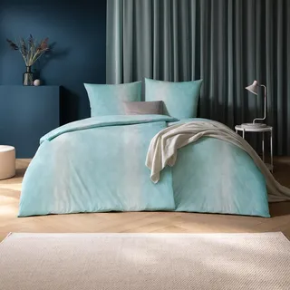 Estella Mako Interlock Jersey Bettwäsche Timo azur 155x220 cm + 80x80 cm - Blau