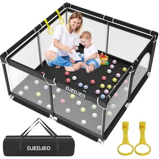 YUMBOT 127x127cm,Laufgitter Baby mit Atmungsaktivem Netz,Baby Laufstall Faltbar mit Reißverschlusstür,Kinder Laufgitter,Kleines Laufstall,Rutschfeste Unterseite,Schwarz