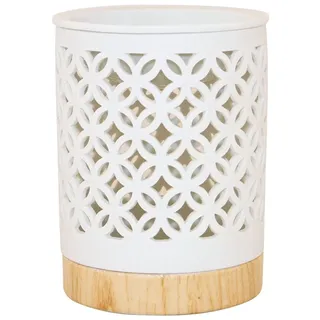 Bitto Duftlampe Manika, Keramik weiß, Holzoptik, 12 x 9,5 cm