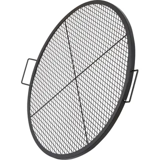 SucceBuy X-Marks Grillrost für Feuerstelle, 91,4 cm runder Grillrost, robuster Grill aus Stahl mit Griff und Stützdraht, tragbares Camping-Kochgeschirr für Partys und Zusammenkünfte im Freien, schwarz - Schwarz