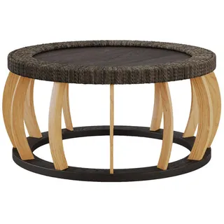 Okwish Couchtisch 90/90/43 cm schwarzbraun aus Massivholz und MDF mit Rattan-Optik , Schwarz , Holzwerkstoff , 90x43x90 cm , Wohnzimmer, Wohnzimmertische, Couchtische