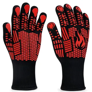 FITFETS Grillhandschuhe (Hitzebeständig), Ofenhandschuhe, rutschfeste Silikon - Feuerfeste Handschuhe, BBQ Handschuhe, Küchenkochhandschuhe