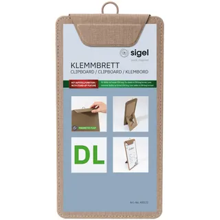 SIGEL KB122 Klemmbrett DIN lang beige, mit Aufstellfunktion, stabiles, stylisches Clipboard mit edler Leinenstruktur, strapazierfähig und leicht abwischbar, für Speisekarten