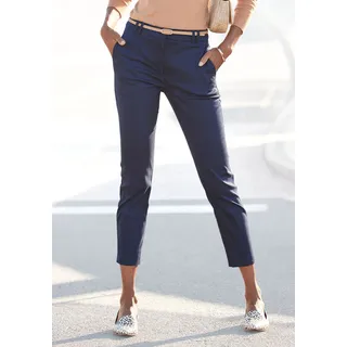 Chinohose VIVANCE "mit kleinem Beinschlitz", Damen, Gr. 42, N-Gr, blau (marine), Web, Obermaterial: 98% Baumwolle, 2% Elasthan. Gürtel: 100% Polyurethan, unifarben, figurumspielend knöchellang, Hosen Chinohose, in klassischer Basic-Form, Stoffhose, Business-Look, Topseller
