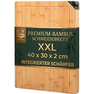 Schneidebrett Holz XL mit integriertem Messerschärfer. Multifunktionales Holzbrett für Küche zum Schneiden und Hacken von Fleisch, Wurst, Käse, Brot... Schneidebrett für die Küche aus Bambus