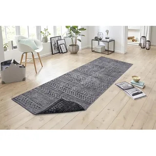 Northrugs In- Outdoor Teppich Biri 80x250 cm - Wendeteppich Wetterfest Boho Style Vintage Design Teppich für Balkon Terrasse Garten Wintergarten Wohnzimmerteppich Wasserfest in Night Silver