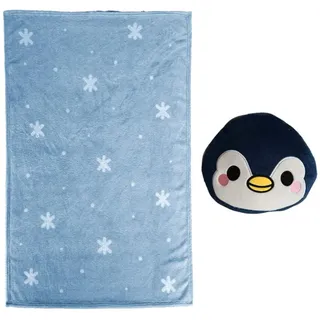 Puckator Blankeazzz 2-in-1-Plüschkissen mit weicher Decke – Nico, der Pinguin und Schneeflocken