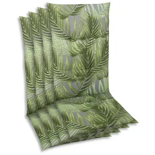 Sesselauflagenset , Grau, Grün , Textil , 4-teilig , Blätter , Füllung: Schaumstoff, Vlies , 48x5x108 cm , Oeko-Tex® Standard 100 , pflegeleicht, für den Außenbereich geeignet, mittels Gurtband zu befestigen , Gartenmöbel, Gartenpolster & Auflagen, Sesselauflagen