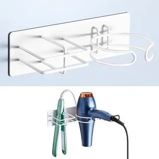 LOXSUN Föhn und Glätteisen Halterung, Föhnhalter Wand Ohne Bohren, Fönhalterung Wandhalterung, Haartrockner Halterung für Fön Glätteisen Aufbewahrung, Haartrocknerhalter (Weiß)
