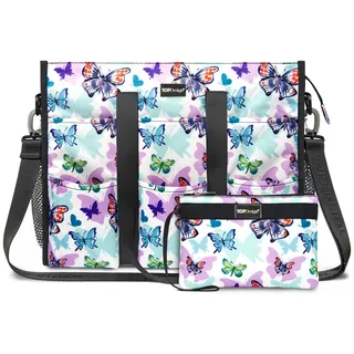 TOPDesign Wasserabweisende Tragetasche mit 22 Außen- und Innentaschen, Reißverschluss oben und dicker Unterseite, Schmetterling, Large
