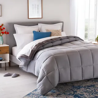 Linenspa 4 Jahreszeiten Bettdecke aus Microfaser – Ganzjahresdecke – Ultraweich – Steppdecke 155x220 cm, Grau (Stone / Charcoal)