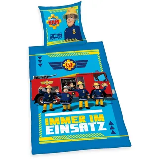 Herding Bettwäsche-Set, Feuerwehrmann Sam, Kopfkissenbezug 80 x 80 cm mit Knöpfen und Wende-Motiv, Bettbezug 135 x 200 cm, Mit Knopfverschluss, 100% Baumwolle/Linon