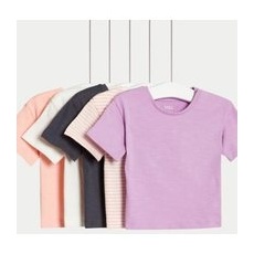 Girls M&S Collection 5pk Pure Cotton Plain & Striped T-Shirts (0-3 Yrs) - Multi, Multi - 3-6 M