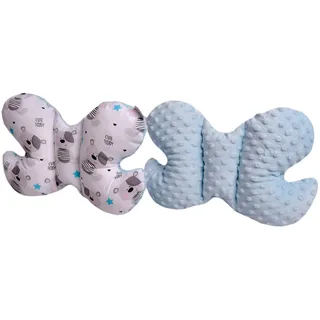 Medi Partners KOPFKISSEN Kinder Nacken Nackenstütze 100% Baumwolle/Minky Baby Nackenhörnchen für Auto Kinderwagen autofahrt Reisen Schlaf Hals Kissen Schlummerrolle (Teddybär mit hellblauen Minky)
