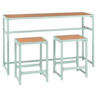 BELIANI Gartenmöbel Set Hellgrün Stahl u. Kunstholz Industrie Design Hochtisch 150x50 cm mit 2 Stühlen Terrasse Gartenausstattung Kücheninsel mit Hockern - Grün, Braun