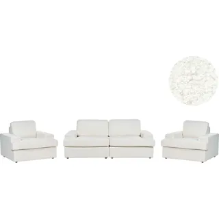 BELIANI Sofa Set 3-Teilig Cremeweiß Stoffbezug Bouclé 3-Sitzer Sofa und 2 Sessel Breite Armlehnen Sitzfläche Dicke Sitzkissen Retro Stil Wohnzimmer - Weiß